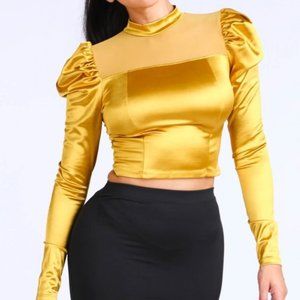 Satin Puff Sleeve Crop